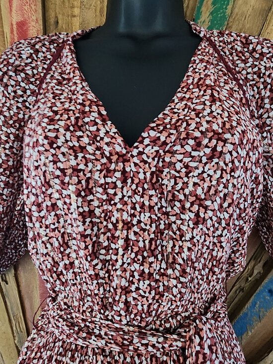 Ba&sh Robe Kama in Bordoax silk/viscose a-line textured flowy Dress Sz 2 - Picture 9 of 16